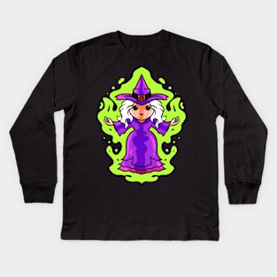 Cute Kawaii Witch Halloween Witch Switch Kids Long Sleeve T-Shirt